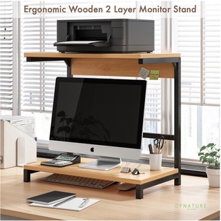 OFNATURE Ergonomic 2 Layer Wooden Monitor Stand Printer Table Computer Stand