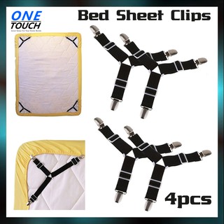 ONETOUCH 4pcs Triangle Bed Mattress Sheet Corner Clips Grippers Adjustable Suspender Straps Elastic