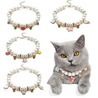 Imitation Pearl Rhinestone Pendants Cute Dog Necklace Adjustable Pet Collar Accessories Jewelry Neck