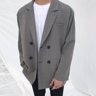 【COD】M-2XL Men's Casual Blazer Business Leisure Four Button Korean Gray checkered Formal loose fit Suit for men Jacket out wear fashion coat