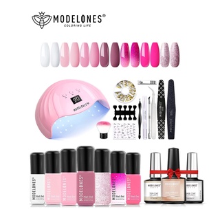 Modelones Pink Colors Gel Nail Polish Kit With 36w UV Light Nail Builder Long-Lasting Nail Art Nail Extension Set 23pcs