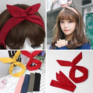 SILIFE Retro Suede Solid Color Rabbit Ears Metal Wire Scarf Cross Bow Hairband Headband (2)