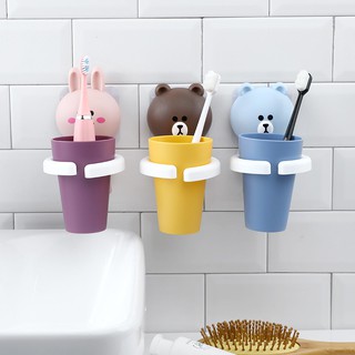 Cartoon Animal Toothbrush Holder Punch-Free Bathroom Wall-Mounted Mouthwash Cup Comb Toothpaste Tube