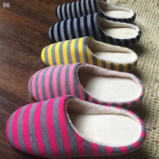 ∋∏ஐ❤wholesale❤Soft Stripe cotton Plush Slippers Indoor Home Anti-skid