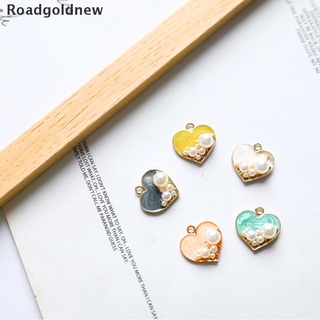 【RGN】 10pcs/pack Pearl Heart Enamel Charms Pendant Metal Golden For DIY handmade 【Roadgoldnew】