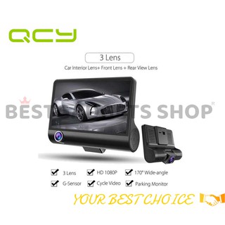 QCY A27 Car Dashcam 3 Lens 4 inch FHD 1080P Front+Inside+Rear Camera Car DVR Video Recorder