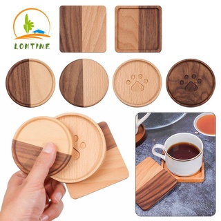 LONTIME Round Square Wood Coasters Home Decoration Bear Footprints Pattern Color Matching Insulation Placemats Durable Heat Resistant Non-slip Mat Coffee Cup Pad
