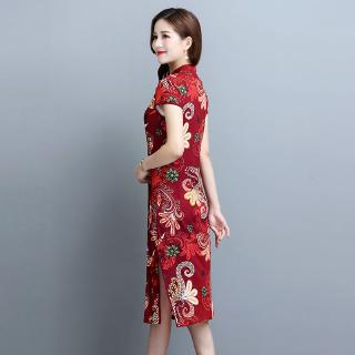 Women Short Sleeve Midi Dress Bodycon Chinese Style Cheongsam Dresses (7)