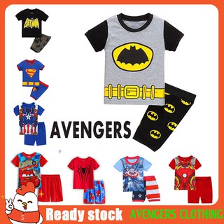 Kid Costume Boys Summer Avengers Superman cotton Kids short-sleeve T-shirt + shorts Disney Batman children's clothing Set
