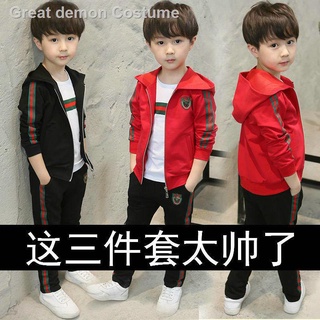 Hot sale♛▤❈Children s clothing boys suits 2021 autumn and winter new middle and large children s jackets children s handsome Korean three-piece boy clothes