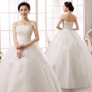 New Bride Wedding Dress Fashion Women White Luxury Lace Strapless Maxi Dresses Oj06