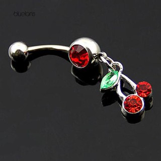 【Bluelans】Red Cherry Pattern Dangle Rhinestone 316L Surgical Steel Navel Belly Ring Jewelry