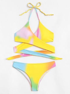 【M&M】#213 Tie-Dye Top With Low Rise Bikini Two Pieces Sexy Bikini Push up Swimsuit#458/#50 (6)