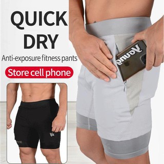 hankoQuick-Dry Elastic Double Layer Fake 2-Piece Shorts