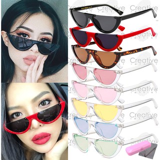 CISunnies #01612 Melon Half Frame Cat Eye Retro Sunglasses Shades | FREE CASE & WIPER