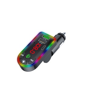 【In Stock】F7 Car MP3 Player Bluetooth Receiver U Disk Atmosphere Light Car MP3 Car Cigarette Lighter