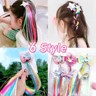 Colorful Kids Wigs Ponytail Braided Hairband My Little Pony Rainbow Unicorn Wig Bow Star Hair Clip