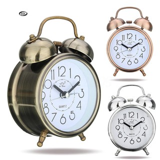 BK✿Classic Silent Double Bells Quartz Movement Bedside Table Retro Mini Alarm Clock