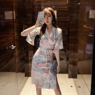 Summer new Japanese girly dress 2020 retro waist and thin temperament improved version of kimono trend (1)