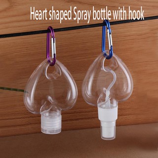 Ready Stock 10 PCS 50ml Spray Bottle with Keychain Portable Alcohol Perfume Heart-Shaped Bottles Empty Plastic Holder with Hook