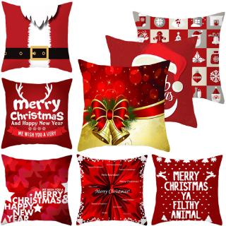 COD Merry Christmas Red Series Cushion Cover Throw Pillow Case Festive Elk Snowflake
