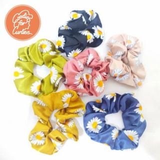 SCR01 CGM Korean Satin Silk Daisy Fashion Scrunchies Hair Tie Ponytail Scrunchie