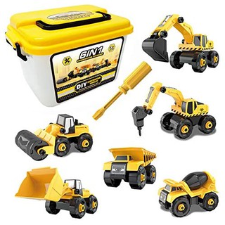 Bebamour Take Apart Truck Construction Vehicles Set 6 in 1- Excavator, Bulldozer, Dump Truck, Drilling Truck, Road Roller, Cement Mixer 104 Pieces STEM Toy & DIY Building Play Set for Kids Age 3+