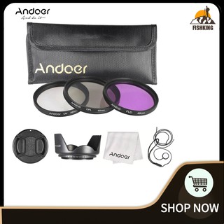 FIKI Andoer 49mm Filter Kit (UV+CPL+FLD) + Nylon Carry Pouch + Lens Cap + Lens Cap Holder + Lens Hood +lens cleaning cloth