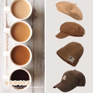 Brown hat men's and women's autumn and winter knitted hat woolen cap vintage brown baseball cap peaked cap camel beret (2)