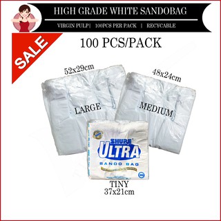100pcs High Grade Ultra Thick Makapal Plastic Bag Sando Trash Laundry Grocery White in S M L