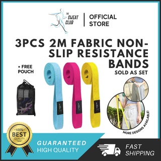 [3 PCS] 2m Long Non-Slip Fabric Resistance Bands With FREE POUCH AND TRAINING MANUAL