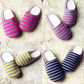 【Stock】 Soft Plush Indoor Home Anti-skid Slippers Striped cotton slipper shoes