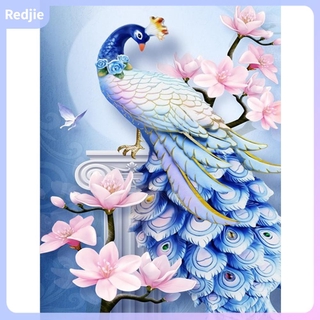 redjie~Diamond Painting Peacock Flower Full Round Rhinestone Picture Set 30x40cm