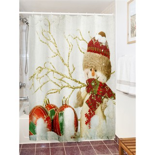 Christmas Snowman Print Fabric Waterproof Shower Curtain