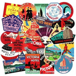 suitcase case✘℡◈Retro Travel Stickers Vintage Hotel Decals 56 Pack for Suitcase Vinyl Laptop Car Lug