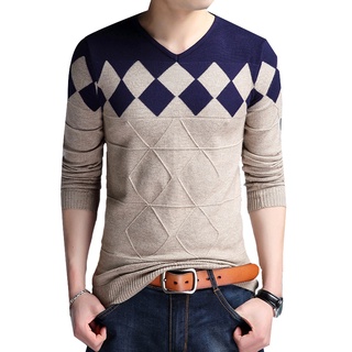 Men's Cotton Pullover Autumn Winter Warm Jersey Patchwork Slim Fit Long Sleeve Clothes Knitted Casu