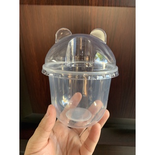 Milk Tea Plastic U Cup 12oz with Bear Clear Lid 95mm - 15pcs