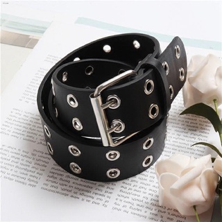 ▨✚Ulzzang male and female punk style double row metal eyelet hollow dark leather belt belt