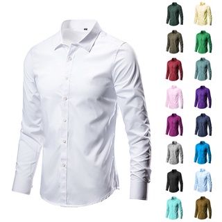 Fashion Summer Autumn Men Shirt Long Sleeve Solid Color Wrinkle Man Casual Shirts Slim Fit Business