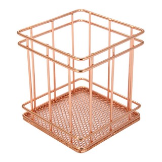 Rose Gold Wire Net Pencil / Pen Cup Square Iron Mesh Pen / Pencil Cup Stationery