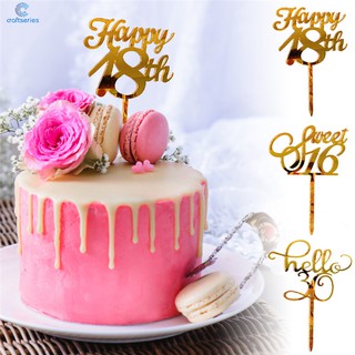 CR Happy Birthday Age Acrylic Cake Topper Birthday Cake Resuable Topper Cupcake Dessert Decor Birthday Party Supplies
