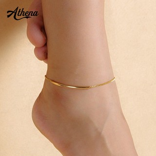 ATH_Women Golden Tone Elbow Pipe Chain Anklet Bracelet Barefoot Sandal Foot Jewelry