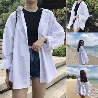 Korean Oversize Plain Color Shirt Women's Casual Loose Long Sleeve Sun Proof Top