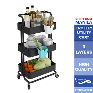 Hawaii Home 3-Tier Black Kitchen Utility Trolley Cart Shelf Storage Rack Organizer 1Pc 83.5 By 43 Cm