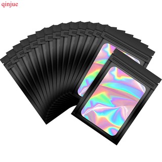 100 Pieces Smell Proof Mylar Bags Resealable Odor Proof Bags Holographic Packaging Pouch Bag with Clear Window for Food Storage Gloss Eyelash Jewelry Electronics Storage