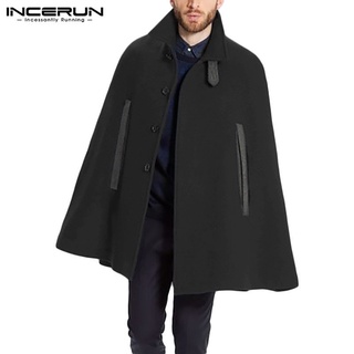 【ins】INCERUN Men's Autumn Winter Fashion Breasted Stand Collar Cloak Loose Warm Coat