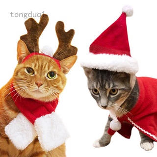 tongduq Christmas Pet Santa Hat Dog Cat Accessories Puppy Kitten Hat Animals Costume Set