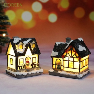 DOREEN Home Decor Village House New Year Christmas Decoration Ornament Miniatures Mini Figurine Resin Craft Luminous Xmas Gift LED Light