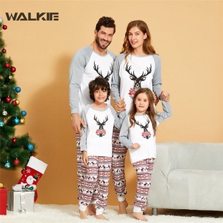 WALKIE Family matching clothes Christmas pajamas set 2021 Christmas elk print adult children baby long-sleeved pajamas set home service