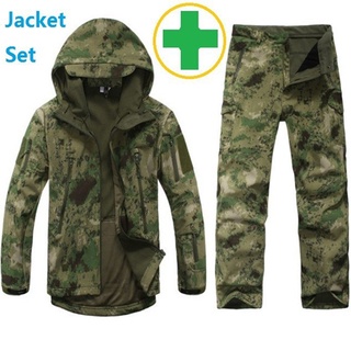 Tactical Softshell Camouflage Jacket Set Men Army Military Waterproof Warm Fleece Hooded Coats